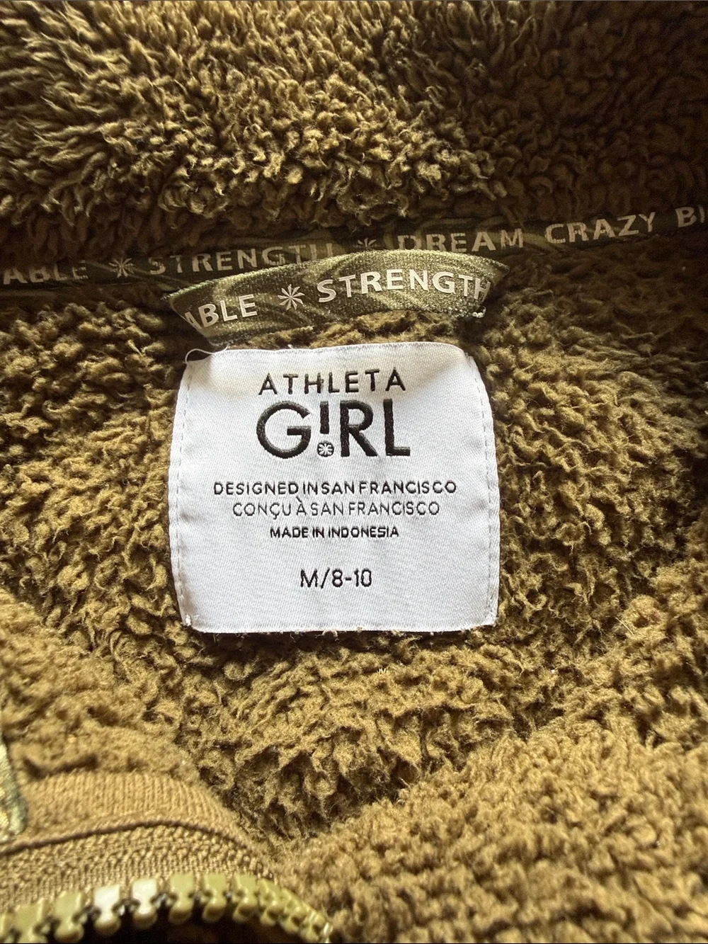 Athleta Olive Green Teddy Puffer Jacket for Kids